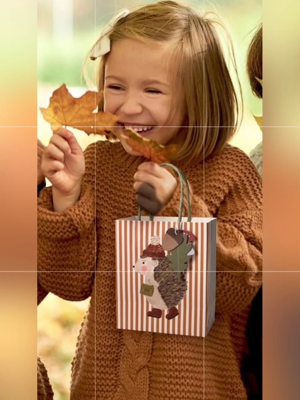 Autumn Hedgehog Gift Bag in Orange Stripe 🦔 🍂